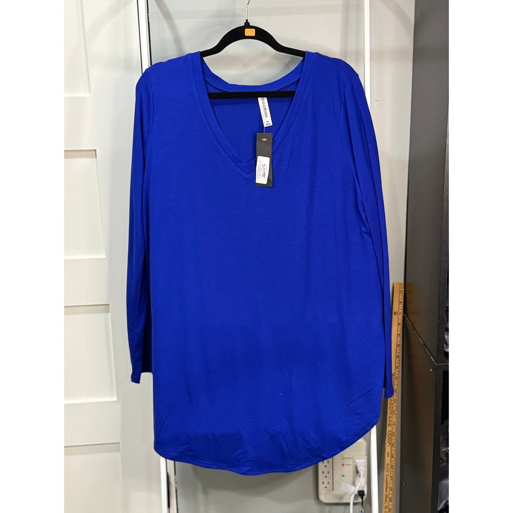 Zenana Premium Royal Blue V-Neck Long Sleeve Top 2X NWT Bold Minimalist Tunic